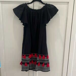 Women’s black with white and red detail cap sleeve dress. Size XS. NWT.